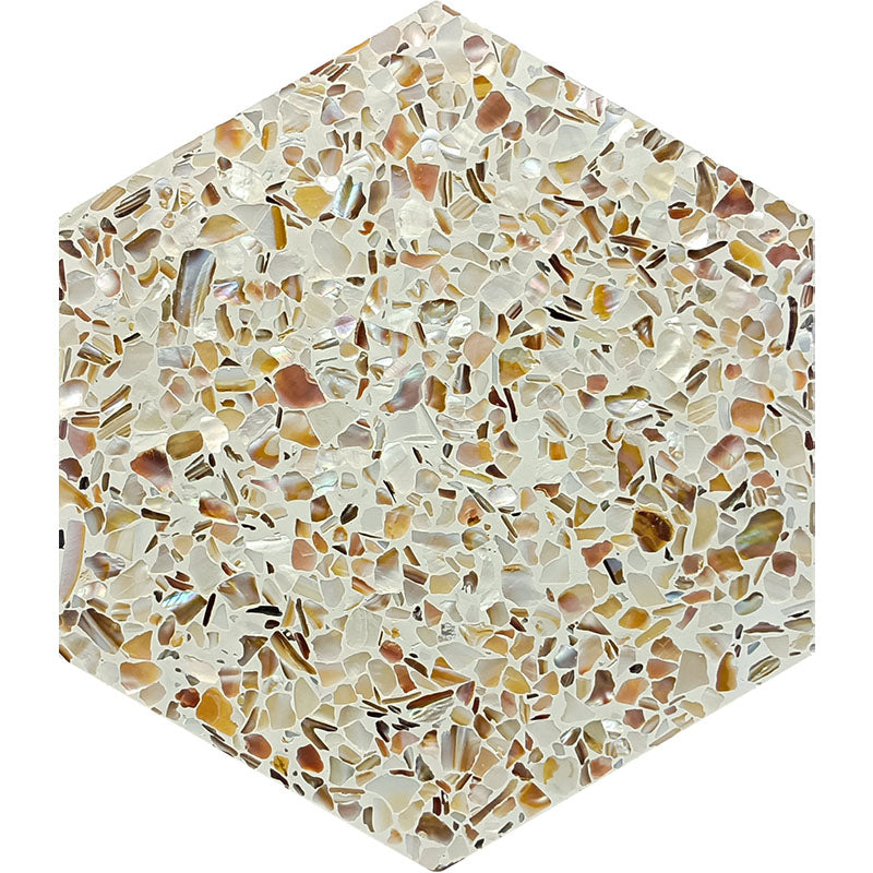 Aquaterra White Hexagon Shell Terrazzo Tile | TMD