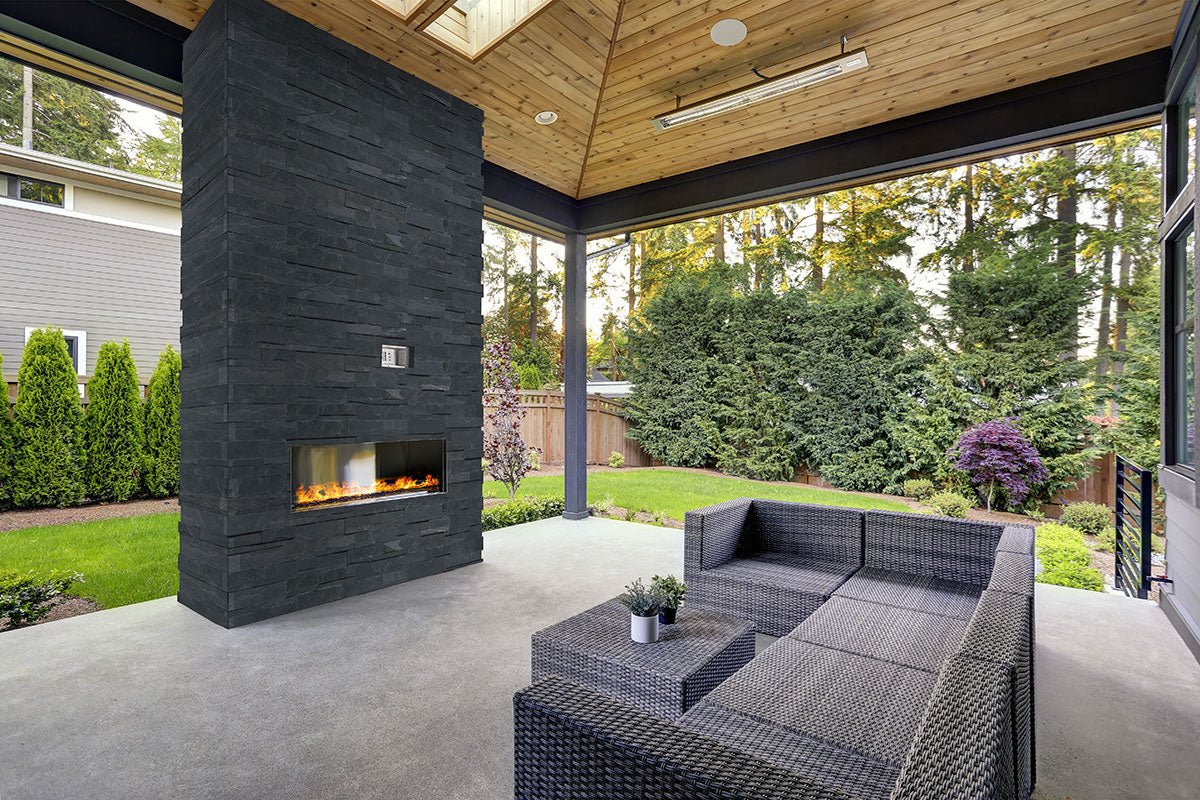 Black Premium Slate XL 9x24 Stacked Stone Ledger Panel | TMD