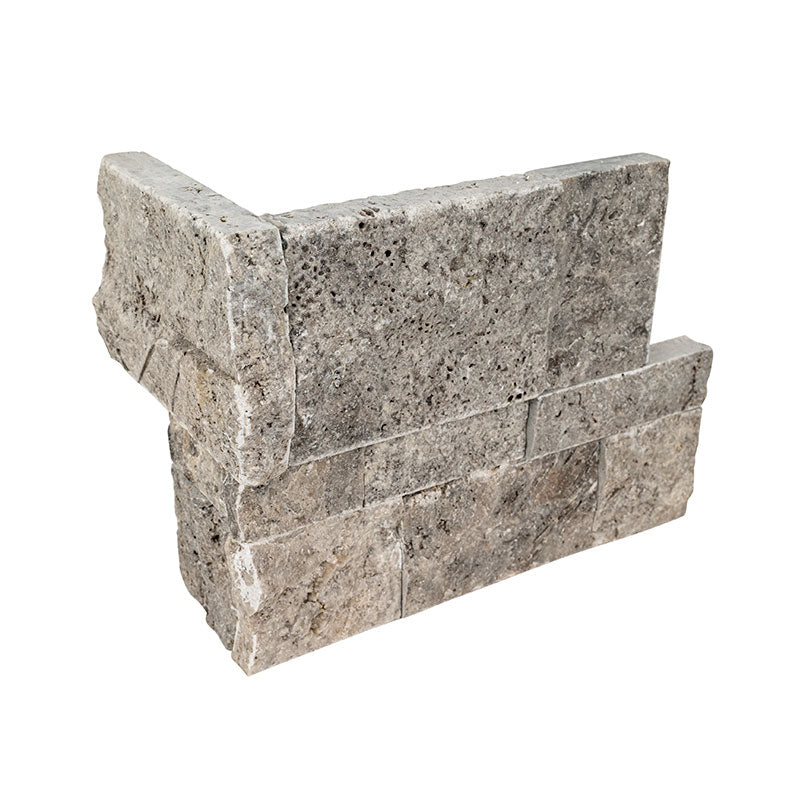 Silver Travertine 9x18 XL Rockmount Split Face Stacked Stone Ledger Co