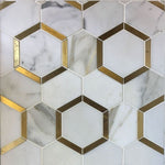 Calacatta Gold Marble Brass Hexagon Polished Mosaic Tile.