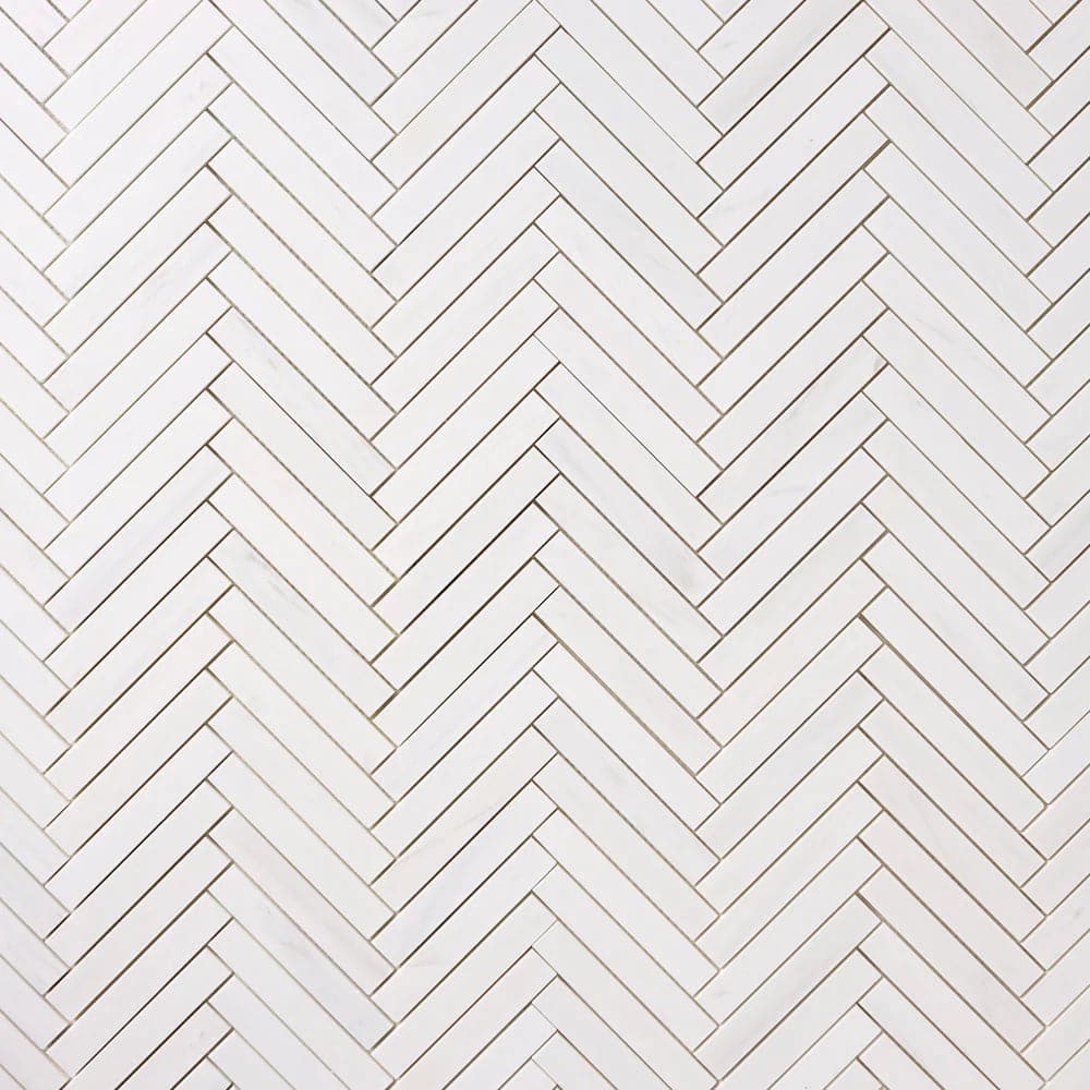 Bianco Dolomite Marble 1x6 Herringbone Polished Mosaic Tile
