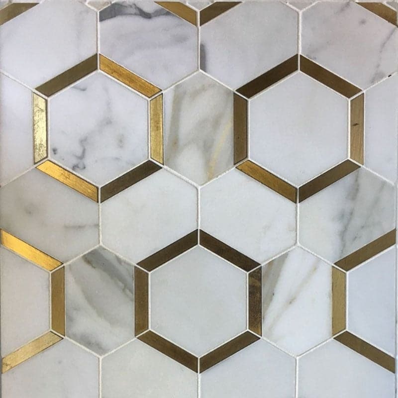 Calacatta Gold Marble Brass Hexagon Polished Mosaic Tile