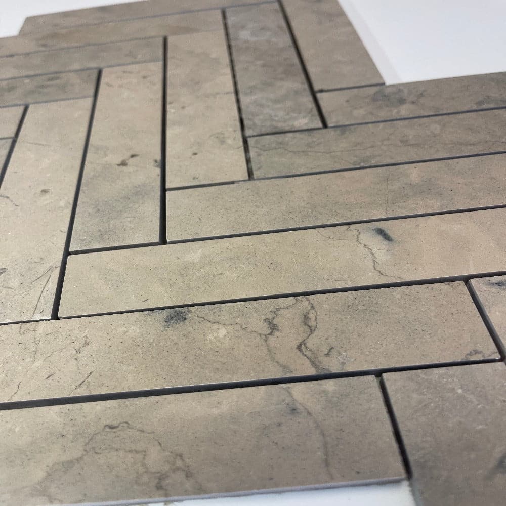 Nova Grey 1x6 Herringbone Honed Limestone Mosaic Tile | TILE