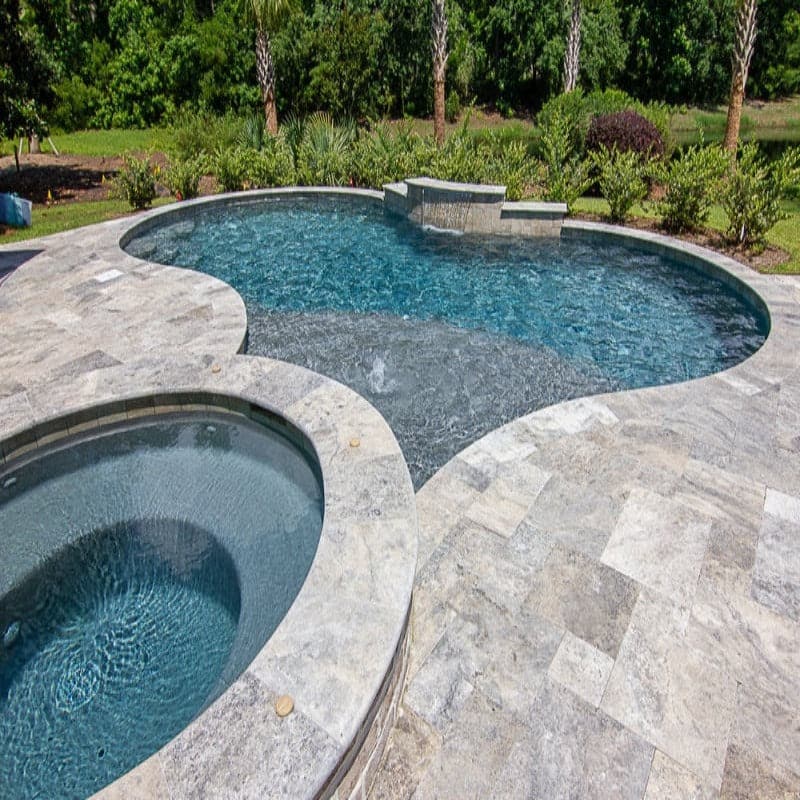 Silver Travertine 16x24 5cm Tumbled Eased Edge Pool Coping | TILE