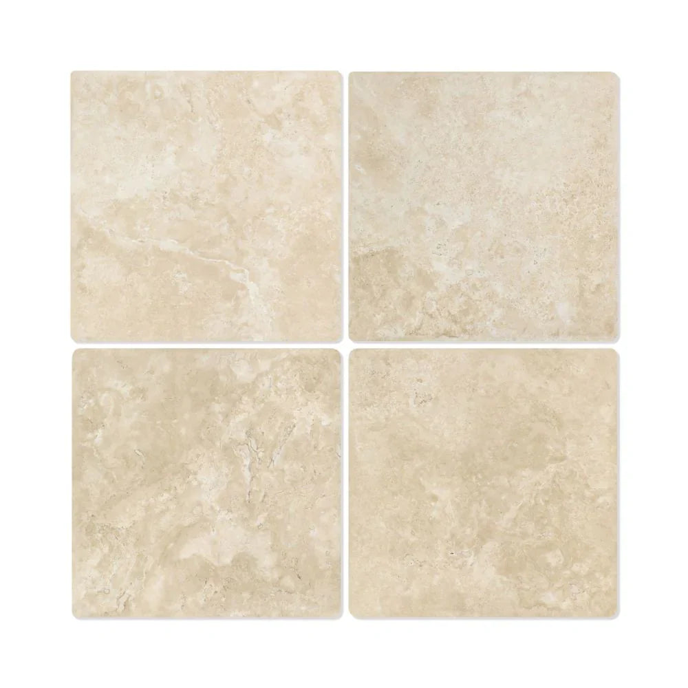 Durango travertine tile in warm beige-to-tan tones
