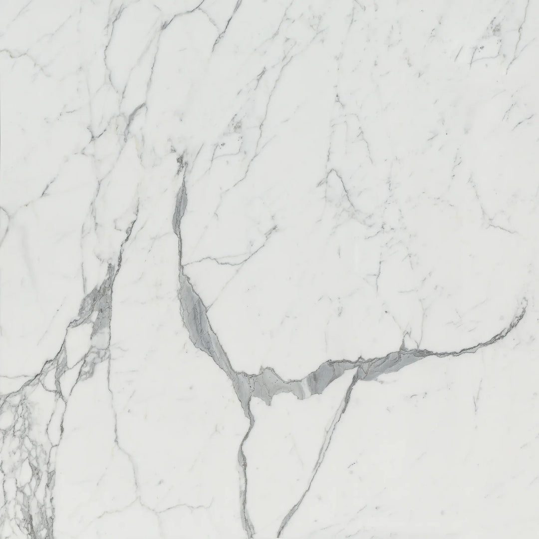 Statuario marble white tile with dramatic gray veining — premium white natural stone collection at Tile & Mosaic Depot