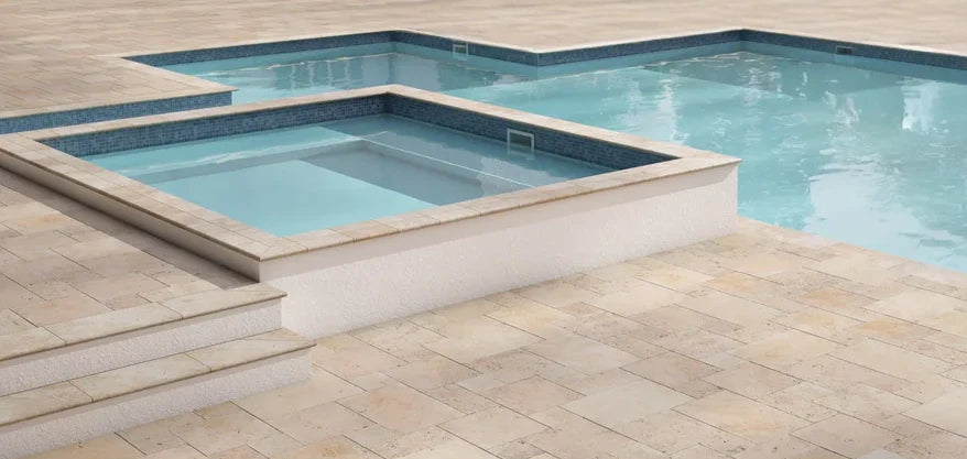 Pool tile in classic blue waterline and mosaic formats