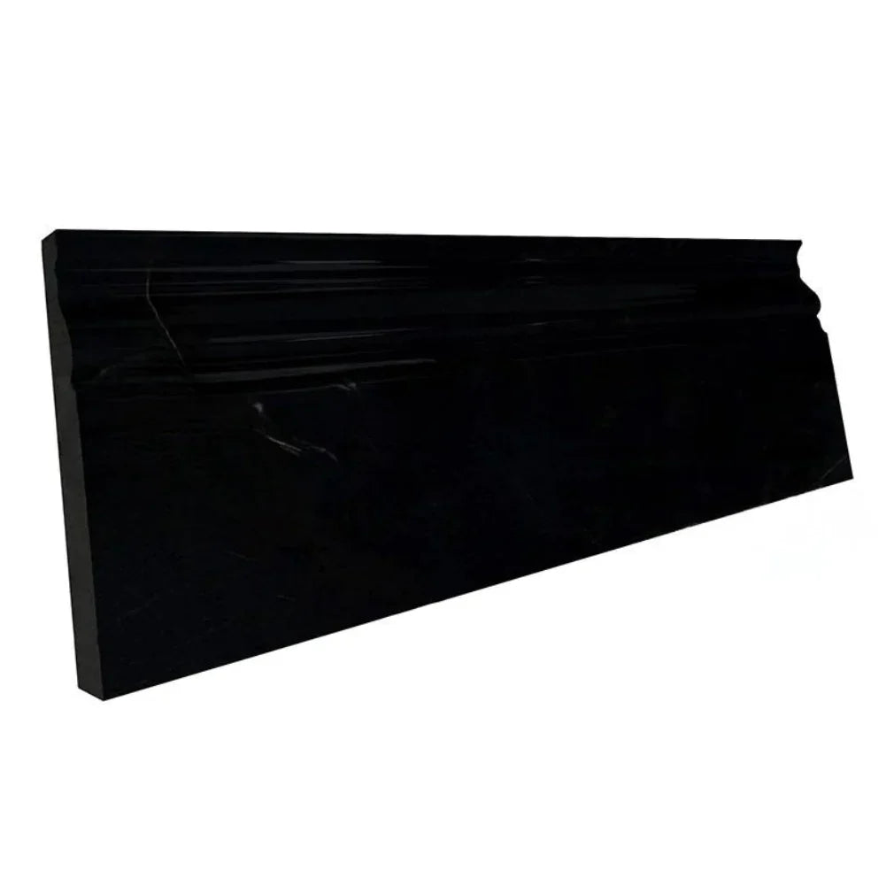 Absolute Black polished baseboard trim in deep black
