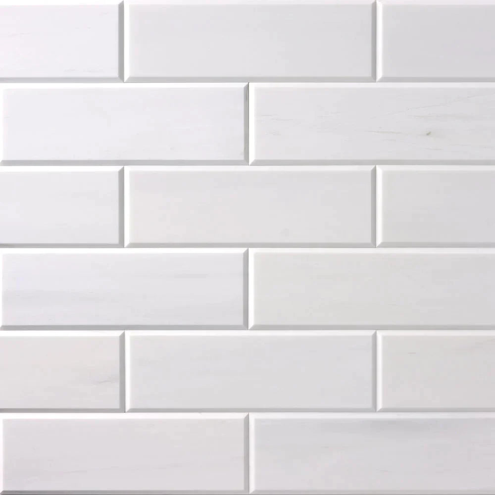 4x12 marble subway plank tile in white and veined stone