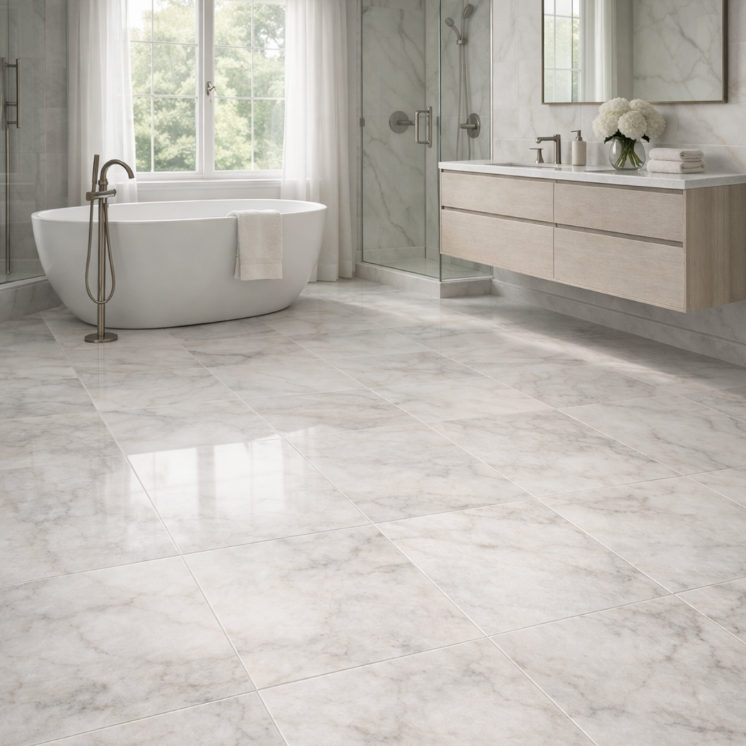 24x24 large format tile in marble-look porcelain
