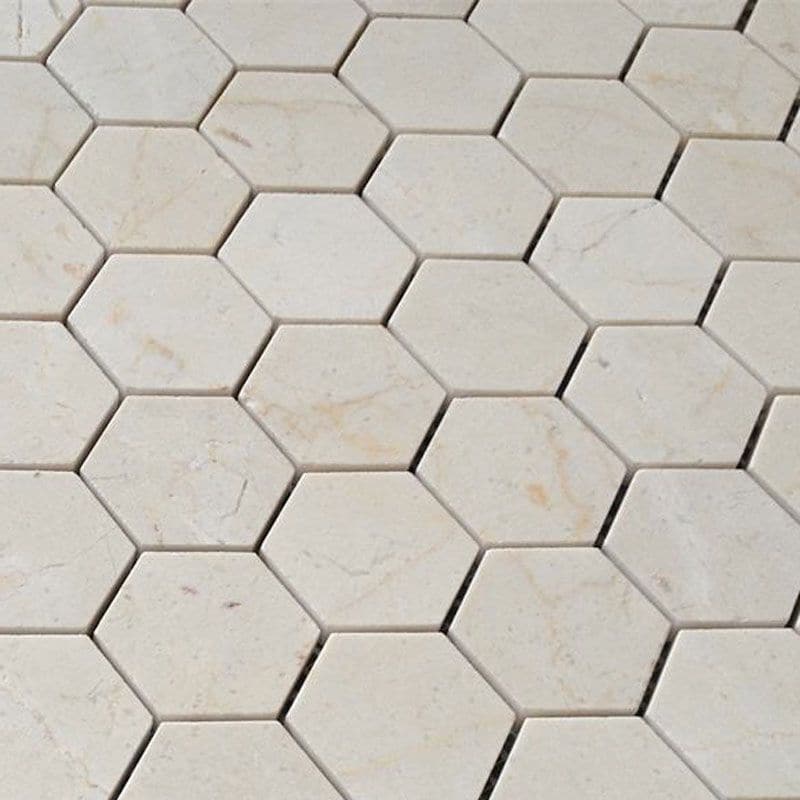 Beige mosaic tile in warm cream marble and travertine