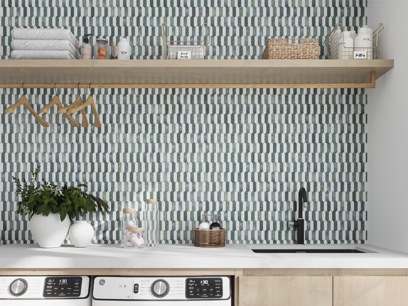 Dublin Mint Green and Thassos White marble mix mosaic tile in soft green and white natural stone — Tile & Mosaic Depot