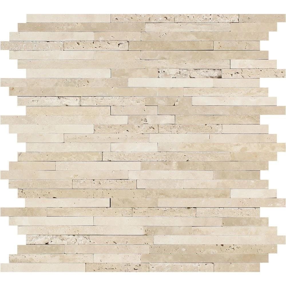 Durango travertine mosaic in warm beige-tan tumbled squares
