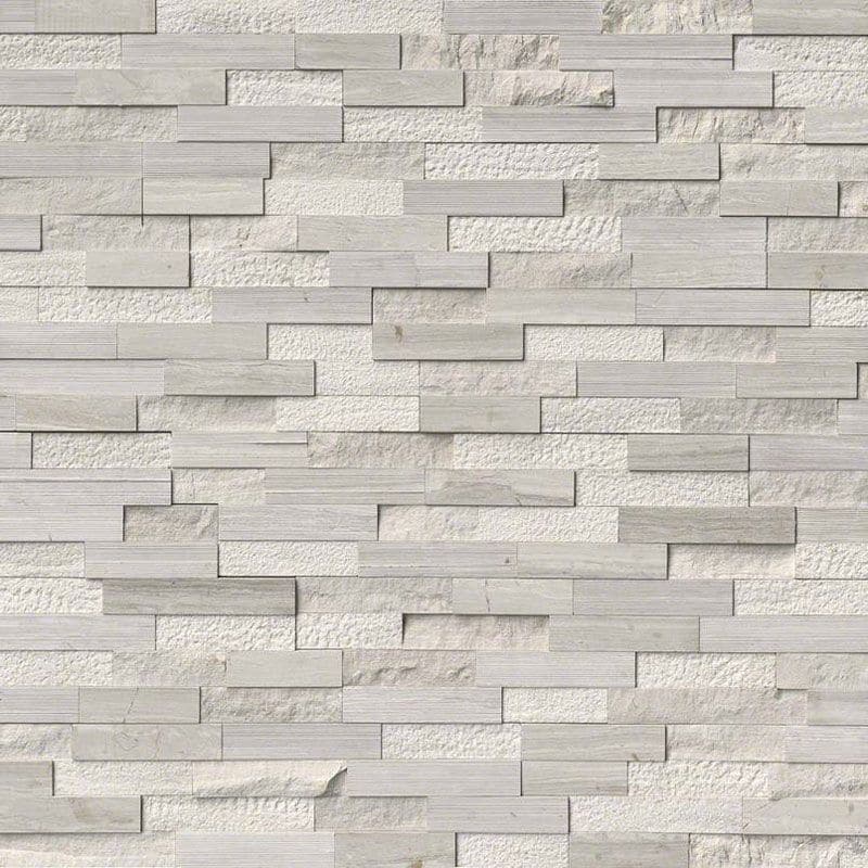 Haisa Light White Oak marble stacked stone ledger panel in soft gray-white