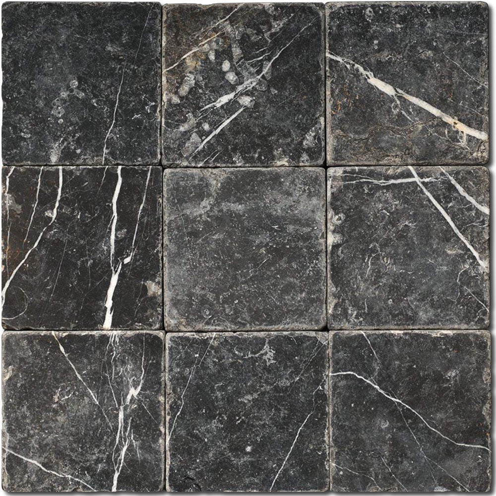 Nero Marquina black marble tile with crisp white veining