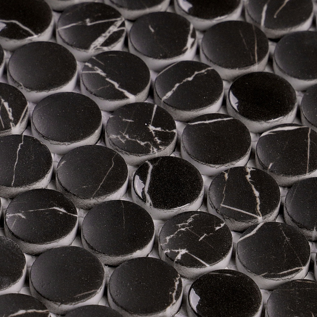 Black penny round mosaics-Tile & Mosaic Depot