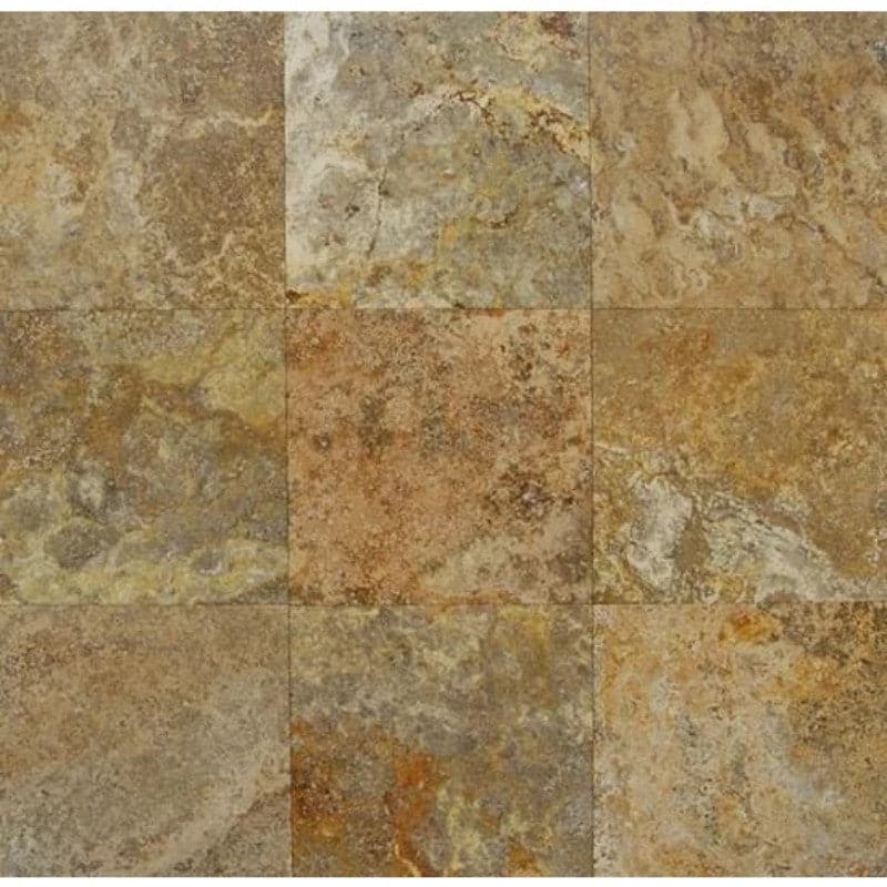 Natural stone tile image showing 12x12 filled and honed Scabos Travertine tile with warm beige tones and smooth surface.
