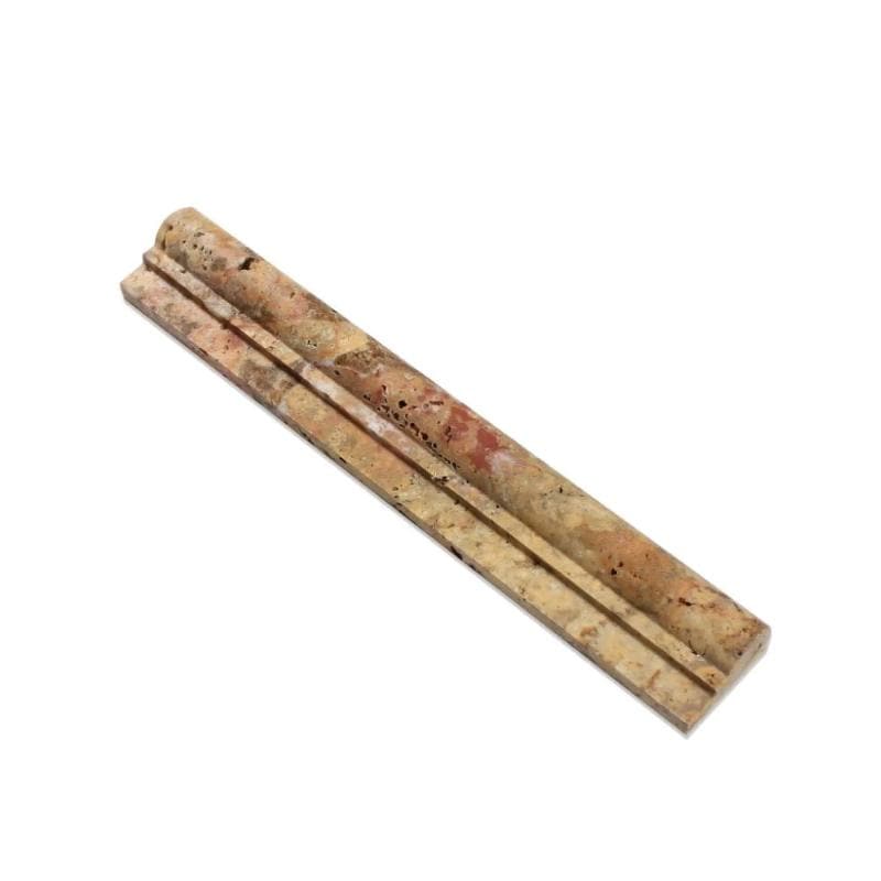 Scabos Travertine 2x12 Ogee 1 Liner tile molding from TILE AND MOSAIC DEPOT, showcasing beige travertine with an ogee profile.