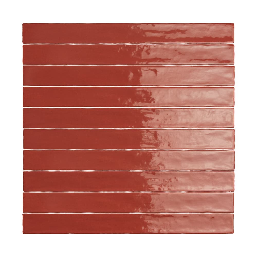 Terracotta glossy 2x20 porcelain wall tile in warm red-terracotta tones for kitchen backsplash and bathroom feature wall applications — Tile & Mosaic Depot