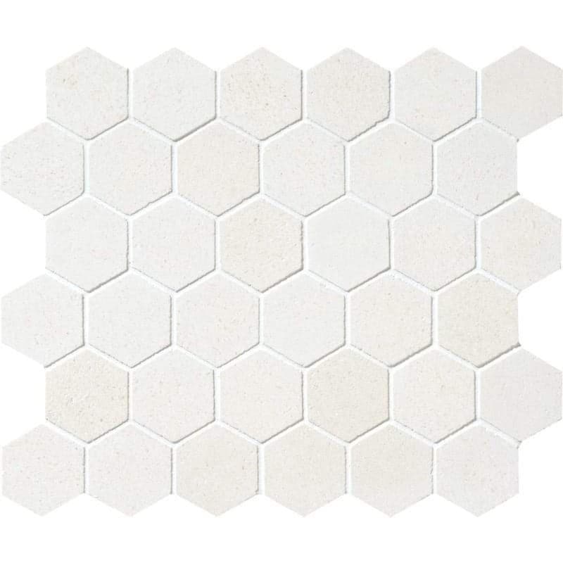 White Pearl limestone mosaic tile backsplash