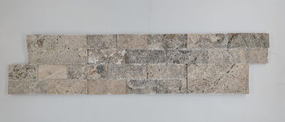 Silver Travertine 6x24 Split Face & Honed Design Stacked Stone Ledger Panel (Clearance) - TILE & MOSAIC DEPOT