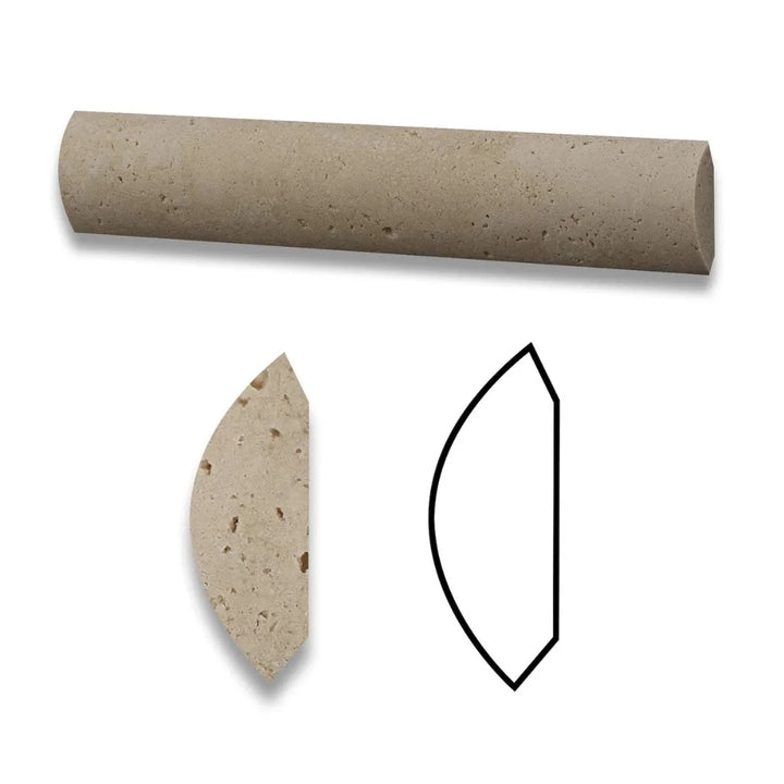 Honed Ivory Travertine quarter round trim for moldings and trims, showing smooth textured surface and natural color variation.