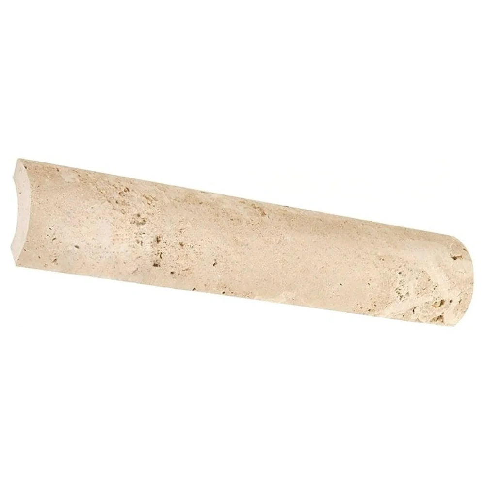 Honed ivory travertine quarter round trim for moldings and trims, showcasing smooth, natural stone finish with rounded edge.