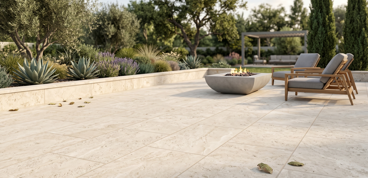 Beige limestone natural stone tile with 18x36 brushed finish, ideal for flooring or wall installation.