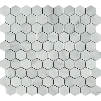 Bianco Caldo Mugla White 2x2 Hexagon Polished Mosaic Tile - TILE & MOSAIC DEPOT