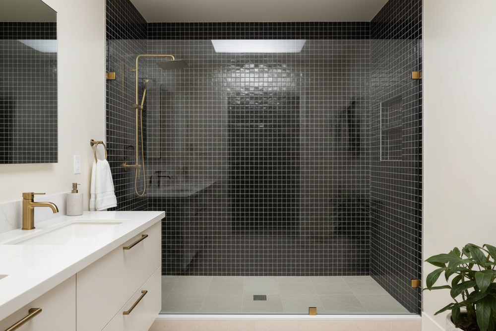 1x1 Absolute Black Granite Square Polished — Modern Bathroom