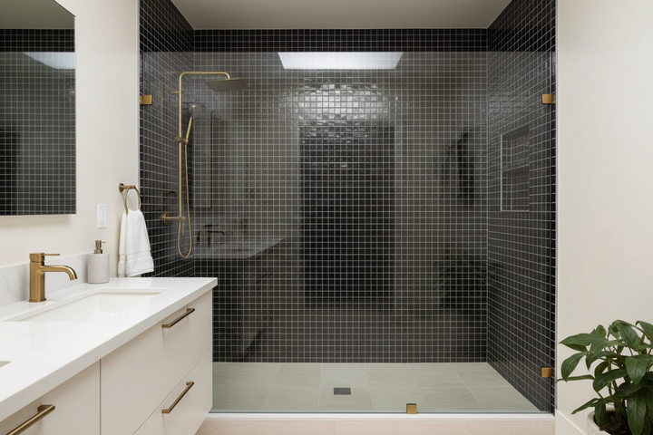 1x1 Absolute Black Granite Square Polished — Modern Bathroom