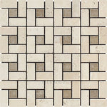 Ivory Travertine 1x2 Tumbled Large Pinwheel Mosaic Tile w/ Noce Dots - TILE & MOSAIC DEPOT