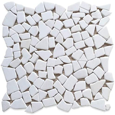 Thassos White Marble Flat Pebble / Paledian (Random Broken) Mosaic Tile - TILE & MOSAIC DEPOT