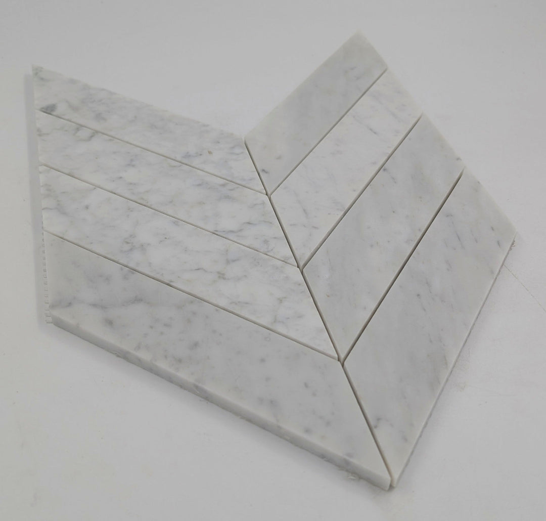 2x8 Carrara White ( LARGE ) Chevron Polished Marble Mosaic Tile - TILE & MOSAIC DEPOT