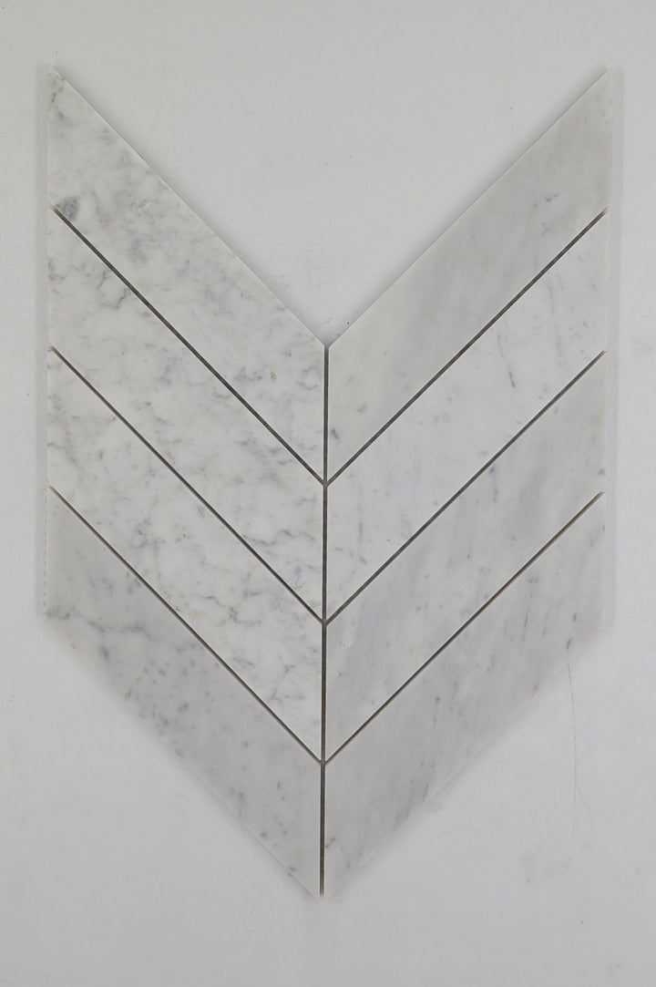 2x8 Carrara White ( LARGE ) Chevron Polished Marble Mosaic Tile - TILE & MOSAIC DEPOT
