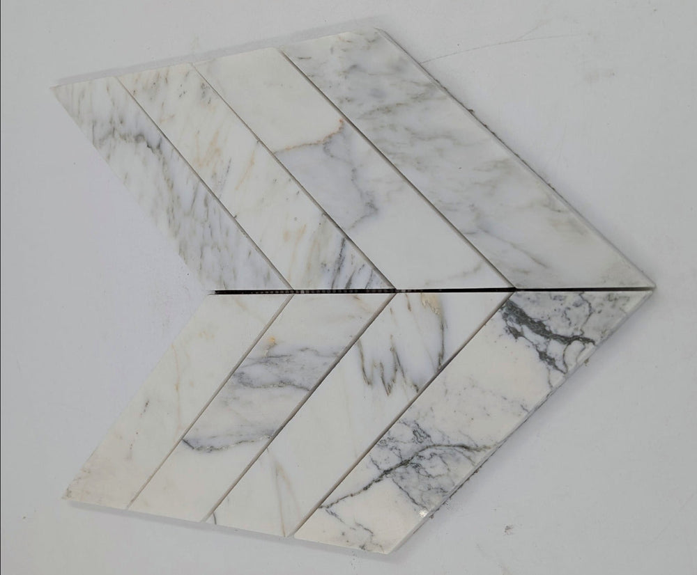 2x8 chevron statuario marble mosaic 