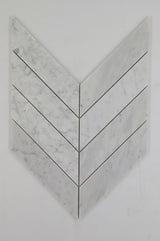 2x8 Carrara White ( LARGE ) Chevron Polished Marble Mosaic Tile - TILE & MOSAIC DEPOT