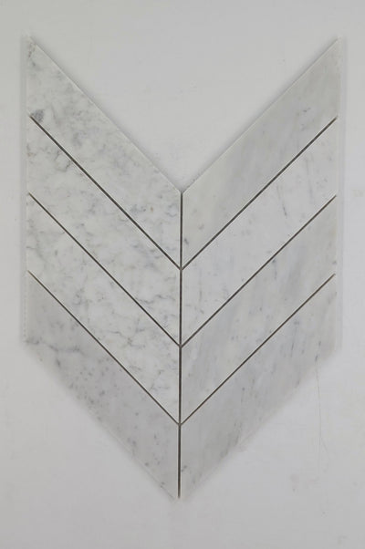 2x8 Carrara White ( LARGE ) Chevron Polished Marble Mosaic Tile - TILE & MOSAIC DEPOT