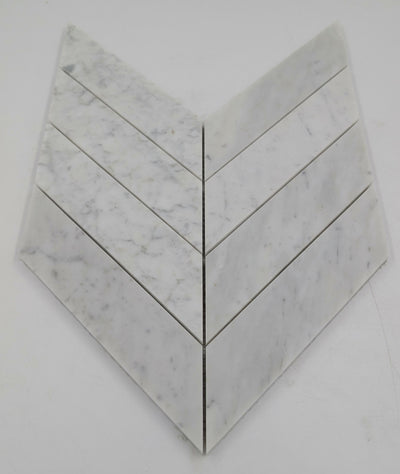 2x8 Carrara White ( LARGE ) Chevron Polished Marble Mosaic Tile - TILE & MOSAIC DEPOT