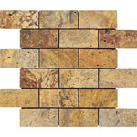 2 x 4  Honed Scabos Travertine Deep-Beveled Brick Mosaic Tile - TILE & MOSAIC DEPOT