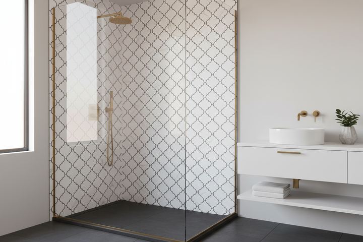 3x3 Thassos White Lantern Casablanca Mosaic — Modern Bathroom
