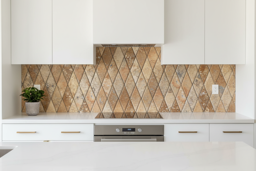 3x6 Honed Scabos Travertine Deep Beveled Diamond — Modern Kitchen