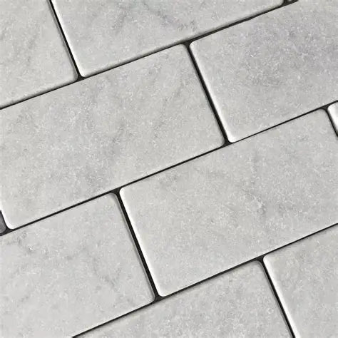 White Carrara Marble 3x6 Tumbled Tile