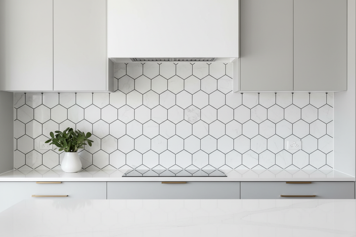 4x4 Thassos White Hexagon Polished Mosaic — Modern Kitchen