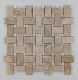 Cappuccino Marble Basketweave with White Dot Polished Mosaic Tile (Clearance)