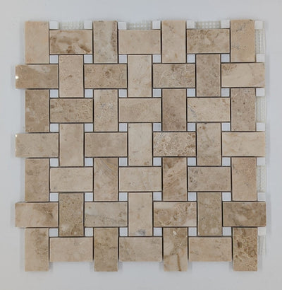 Cappuccino Marble Basketweave with White Dot Polished Mosaic Tile (Clearance) - TILE & MOSAIC DEPOT