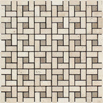 Ivory Travertine Tumbled Mini Pinwheel Mosaic Tile w/ Noce Dots - TILE & MOSAIC DEPOT