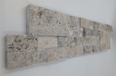 Silver Travertine 6x24 Split Face & Honed Design Stacked Stone Ledger Panel (Clearance) - TILE & MOSAIC DEPOT