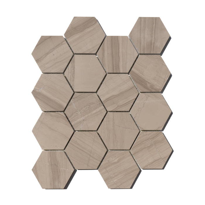 Haisa Dark (Athens Grey) Marble 3x3 Hexagon Honed Mosaic Tile