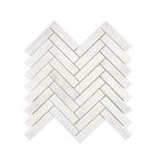 Afyon White Marble 1x4 Polished Herringbone Mosaic Tile
